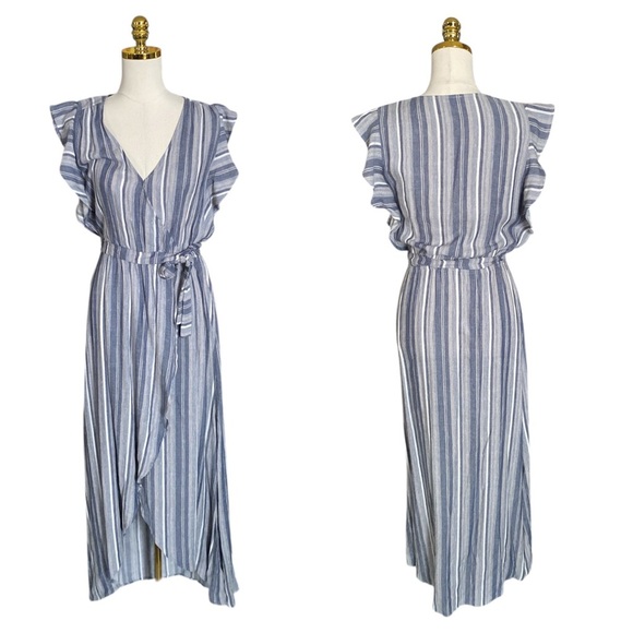 SPLENDID | Chambray Multi Stripe Tulip Sleeve Maxi Dress Size Small - Picture 6 of 9